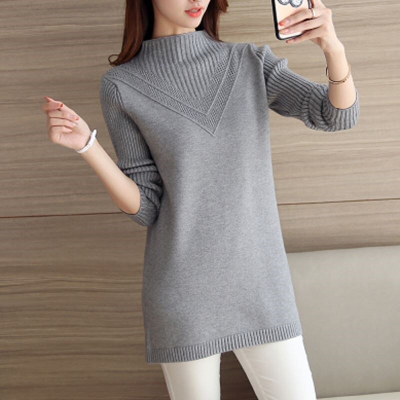 Autumn Winter Women Knitwear Sweater Pullover Fashion Long Sleeve Half Turtleneck Sweater Jumper Female Solid Loose Tops AA887