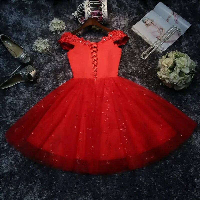LYG-A5#Bridesmaid Dresses Drill Lace Up Red And White Short Wedding Party Prom Dress Wholesale Bride Marry Girls Graduation LUXLIFE BRANDS