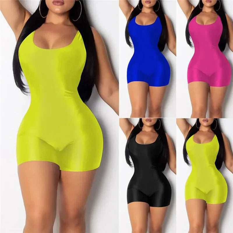 hirigin 2019 New Women Sleeveless U-Neck Solid Bodycon Playsuit One-piece Clubwear Sport Short Jumpsuit Romper Leotard Trousers LUXLIFE BRANDS