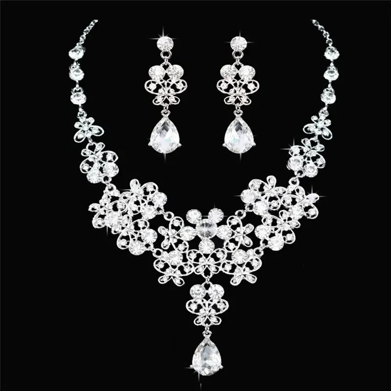 Fashion Crystal Wedding Bridal Jewelry Sets Tiara Crown Earring Necklace Bride Women Pageant Prom Jewelry Set Hair Ornaments LUXLIFE BRANDS
