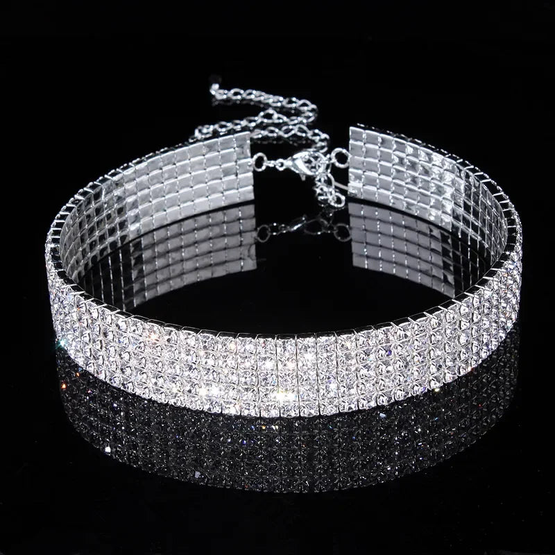 New Designed Luxury Jewelry For Women Bridal Wedding Party Prom Stretch Rhinestone Crystal Choker Necklace Elastic Cord Elegant LUXLIFE BRANDS