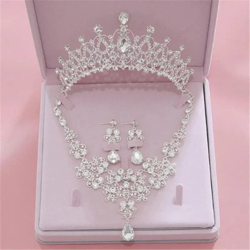 Fashion Crystal Wedding Bridal Jewelry Sets Tiara Crown Earring Necklace Bride Women Pageant Prom Jewelry Set Hair Ornaments LUXLIFE BRANDS