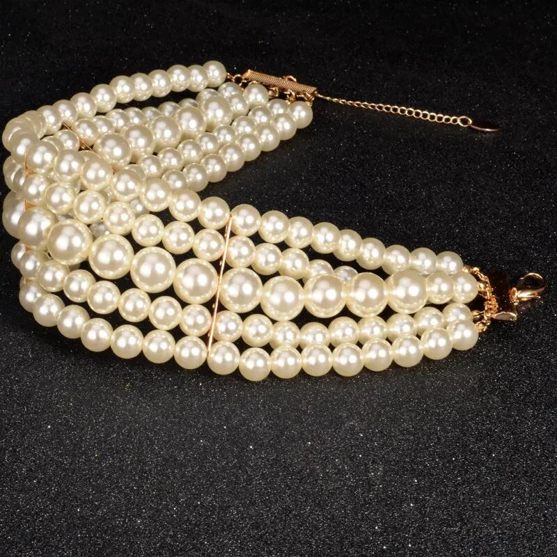 Pearl Necklace & Pendant Multi Layer Torques African Necklace Sets Dubai Wedding Bridal Jewelry Luxury Women Fashion Collar LUXLIFE BRANDS