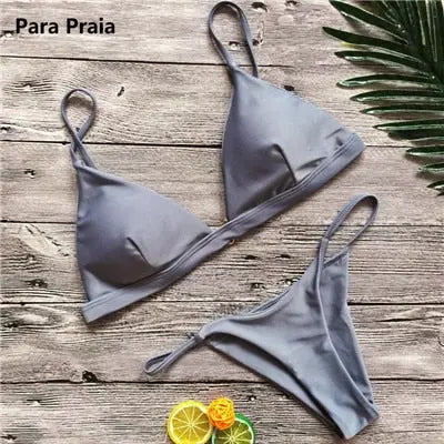 9 Colors Solid Bikini Set 2023 Sexy Push Up Swimwear Women Brazilian Swimsuit Low Waist Biquini Halter Two Pieces Bathing Suit