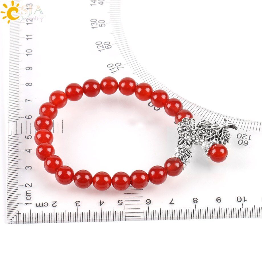 CSJA 2017 Raw Red Onyx Gem Stone Beads Bracelets Bangles Tree of Life Round Mala Rosary Healing Crystal Carnelian Jewellery E745