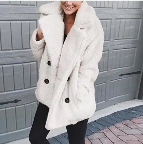 Winter Thick Warm Teddy Coat Woman Lapel Long Sleeve Fluffy Hairy Fake Fur Jackets Female Button Pockets Plus Size Overcoat LUXLIFE BRANDS