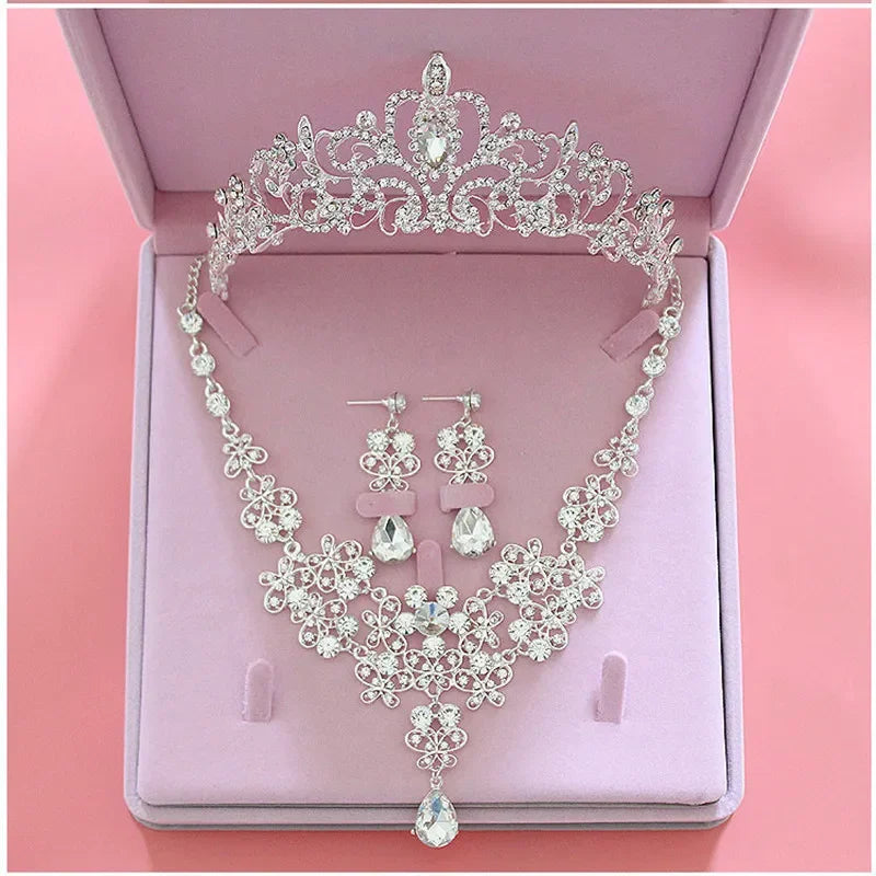 Fashion Crystal Wedding Bridal Jewelry Sets Tiara Crown Earring Necklace Bride Women Pageant Prom Jewelry Set Hair Ornaments LUXLIFE BRANDS
