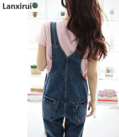 Fashion Women Denim Jumpsuit Ladies Spring Fashion Loose Jeans Rompers Female Casual  Overall Playsuit With Pocket