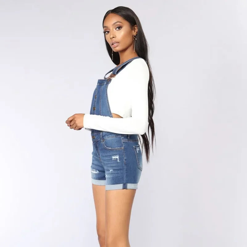 Short Denim Overalls Women Hole  Jumpsuit High Waist Casual Jeans Playsuit Washed Salopette Straps 2019 Summer  Romper LUXLIFE BRANDS