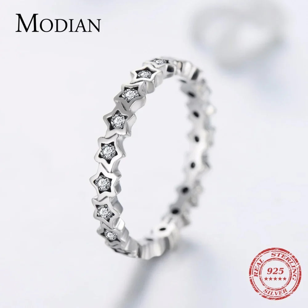 Luxury Original Delicate Solid 925 Sterling Silver stars Finger Ring Authentic Real Clear CZ Jewelry For Women Wedding Gift LUXLIFE BRANDS