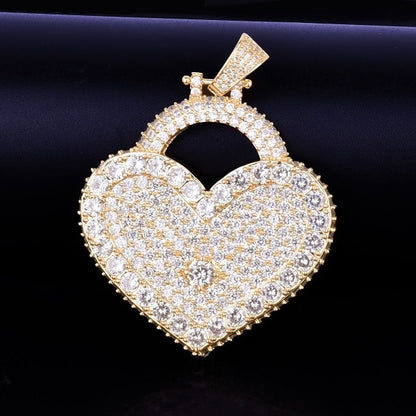 Heart Pendant Necklace Gold Color Iced Zircon Men's Hip Hop Rock Jewelry