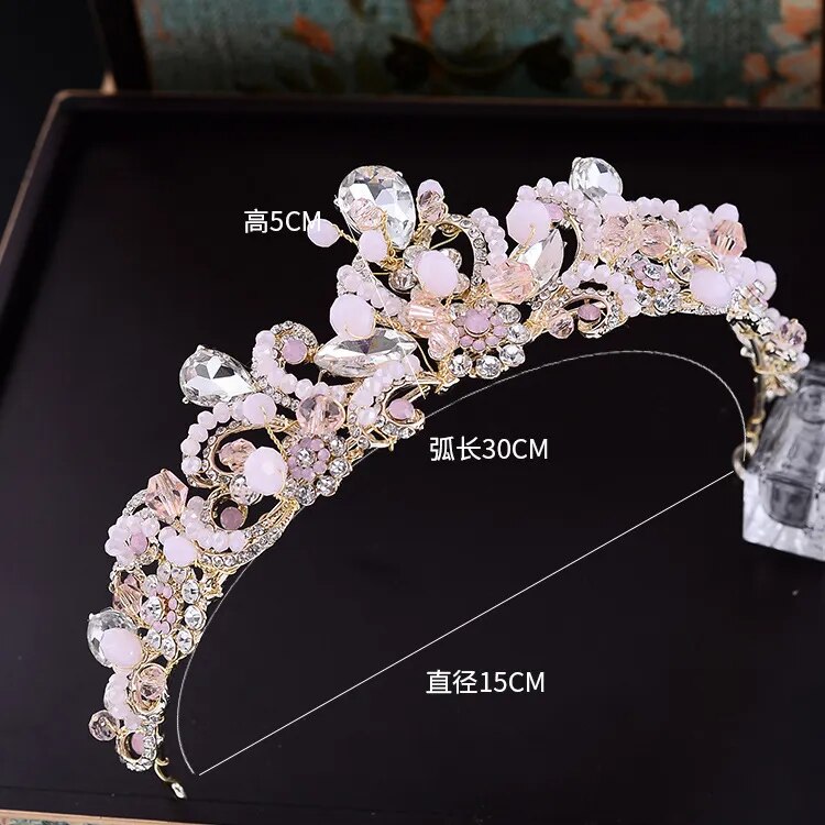 Baroque handmade pink crystal beads bridal tiaras crown vintage wedding hair accessories rhinestone crowns pageant prom diadem LUXLIFE BRANDS