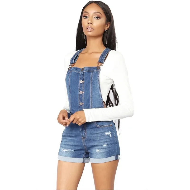 Short Denim Overalls Women Hole  Jumpsuit High Waist Casual Jeans Playsuit Washed Salopette Straps 2019 Summer  Romper LUXLIFE BRANDS