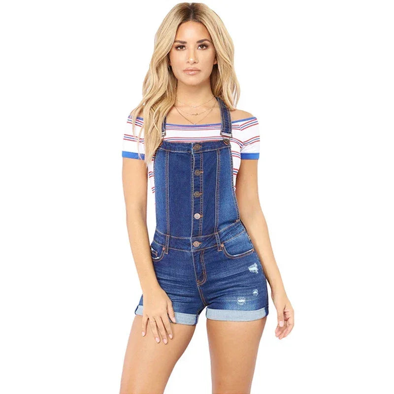 Short Denim Overalls Women Hole  Jumpsuit High Waist Casual Jeans Playsuit Washed Salopette Straps 2019 Summer  Romper LUXLIFE BRANDS