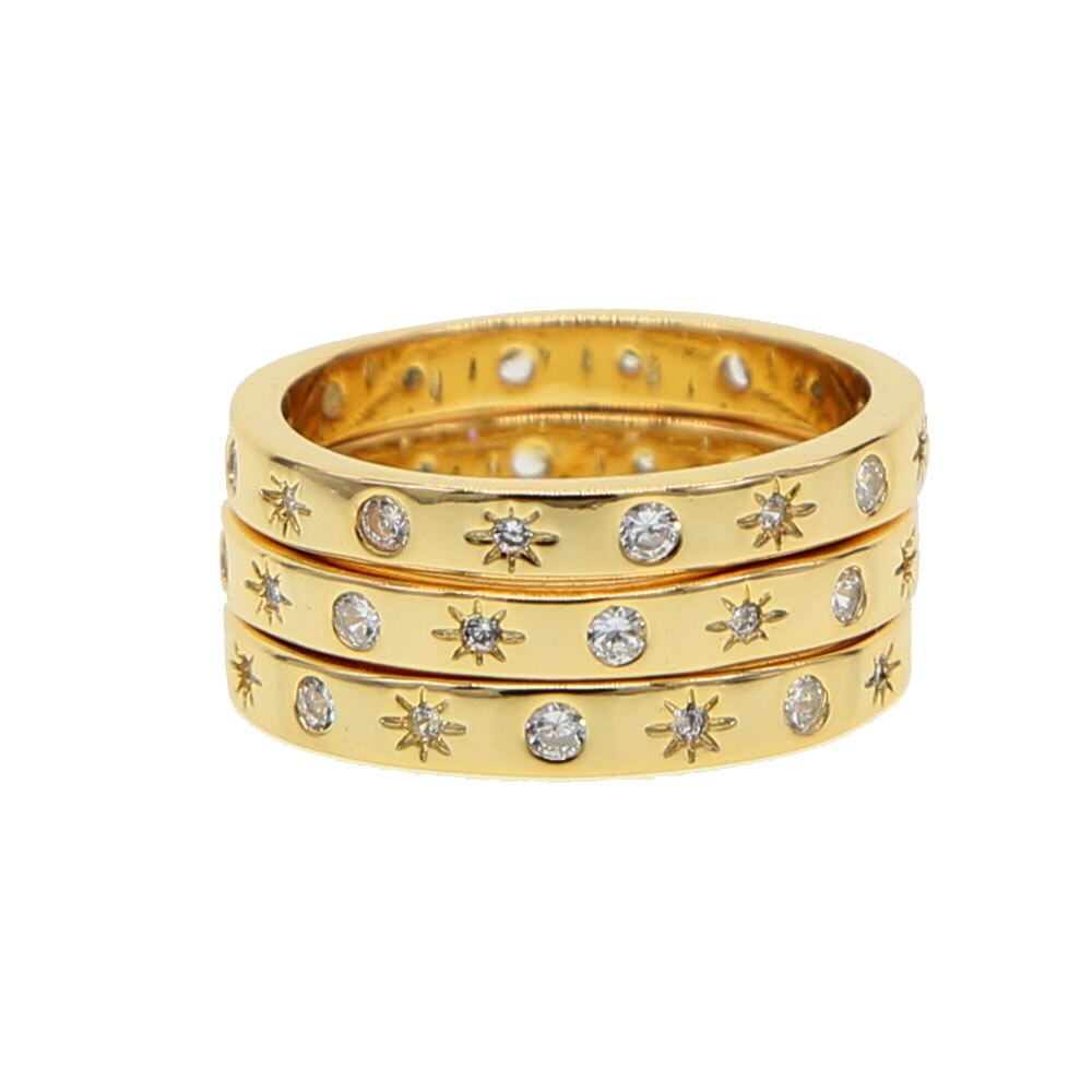 Gold color band ring for women starburst cz design simple classic fashion jewelry