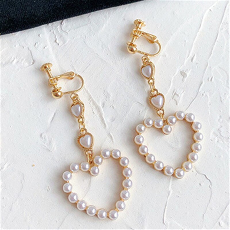 Fashion heart sutd earrings female Popular long heart pearl earrings banquet jewelry accessories tassel earrings for women