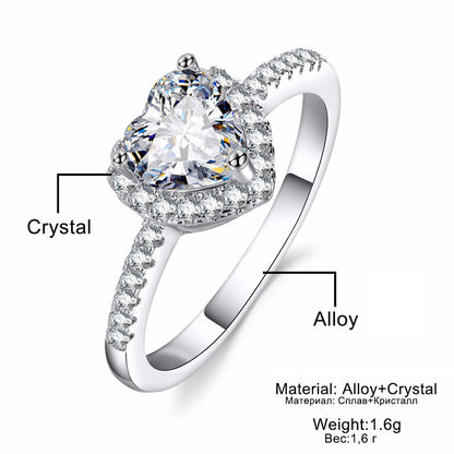 Fashion Crystal Heart Shaped Wedding Rings Women&#39;s Zircon Engagement Rings Glamour Jewelry