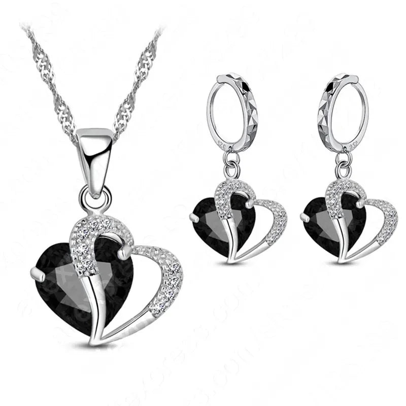 Luxury Women 925 Sterling Silver Cubic Zircon Necklace Pendant Earrings Sets Cartilage Piercing Jewelry Wedding Heart Design LUXLIFE BRANDS