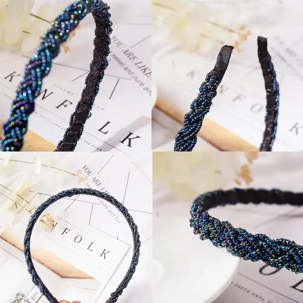 Retro Handmade Bead Hairband Elastic Women Headband Hair Accessories Metal Crystal Braid Head Bands Girls Hair Hoops Headwear - LUXLIFE BRANDS