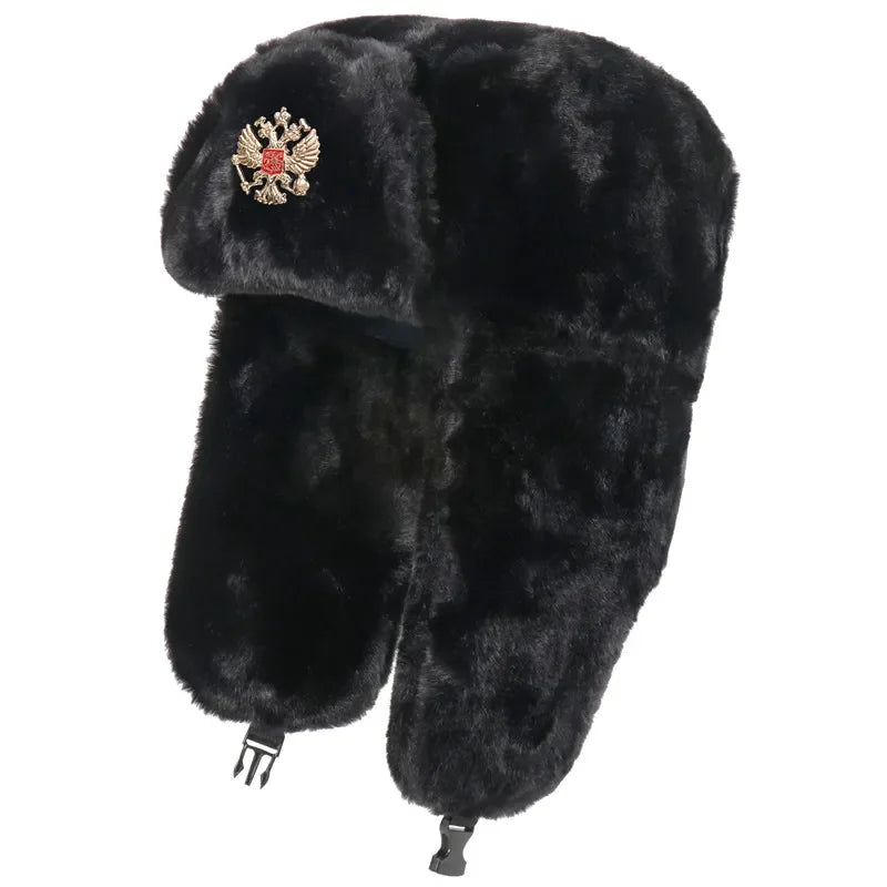 CAMOLAND Women Winter Hats Warm Faux Fur Bomber Hat For Men Soviet Army Military Badge Caps Male Thermal Earflap Cap Russia Hat LUXLIFE BRANDS