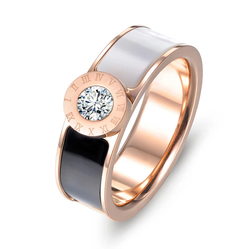 JeeMango Fashion Stainless Steel Fine Jewelry Cubic Zirconia Shell Roman Alphabet Bridal Wedding Rings For Women Jewelry JR17033 Luxlife Brands