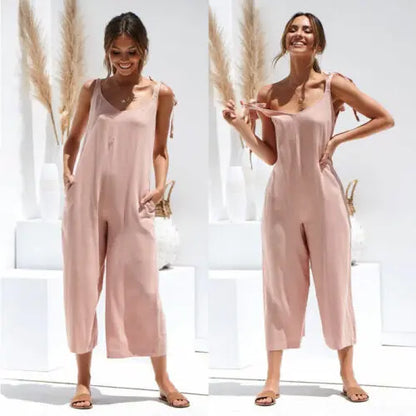 Women Rompers 2020 Summer new Ladies Casual Clothes Loose Linen Cotton Jumpsuit Sleeveless Backless Playsuit Trousers Overalls LUXLIFE BRANDS