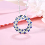 ATTAGEMS Created Blue Sapphire Solid 925 Sterling Silver Halo Pendant Necklace For Women Christmas Engagement Wedding Party Gift Luxlife Brands