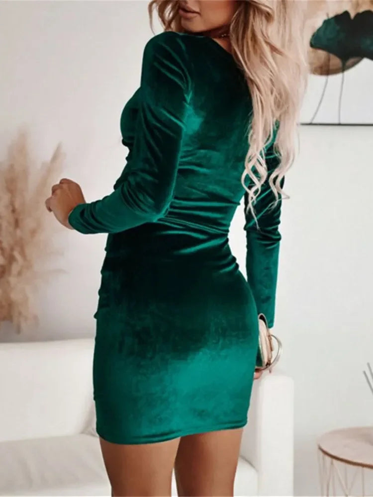 Autumn Velvet V-Neck Bodycon Dress LUXLIFE BRANDS