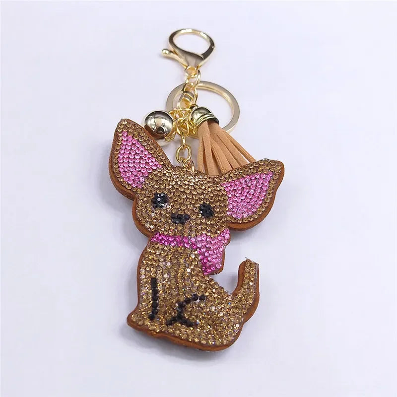Cute Chihuahua Dog Crystal Keychain Bag Accessories for Women Gold Color Female Keyring Jewelry llaveros para mujer K7326S01 LUXLIFE BRANDS