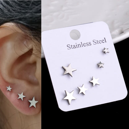 Stainless Steel Earrings Small Cute Butterfly Star Moon Heart Stud Earrings Set Punk Piercing Earing Women&#39;s Minimalist Jewelry