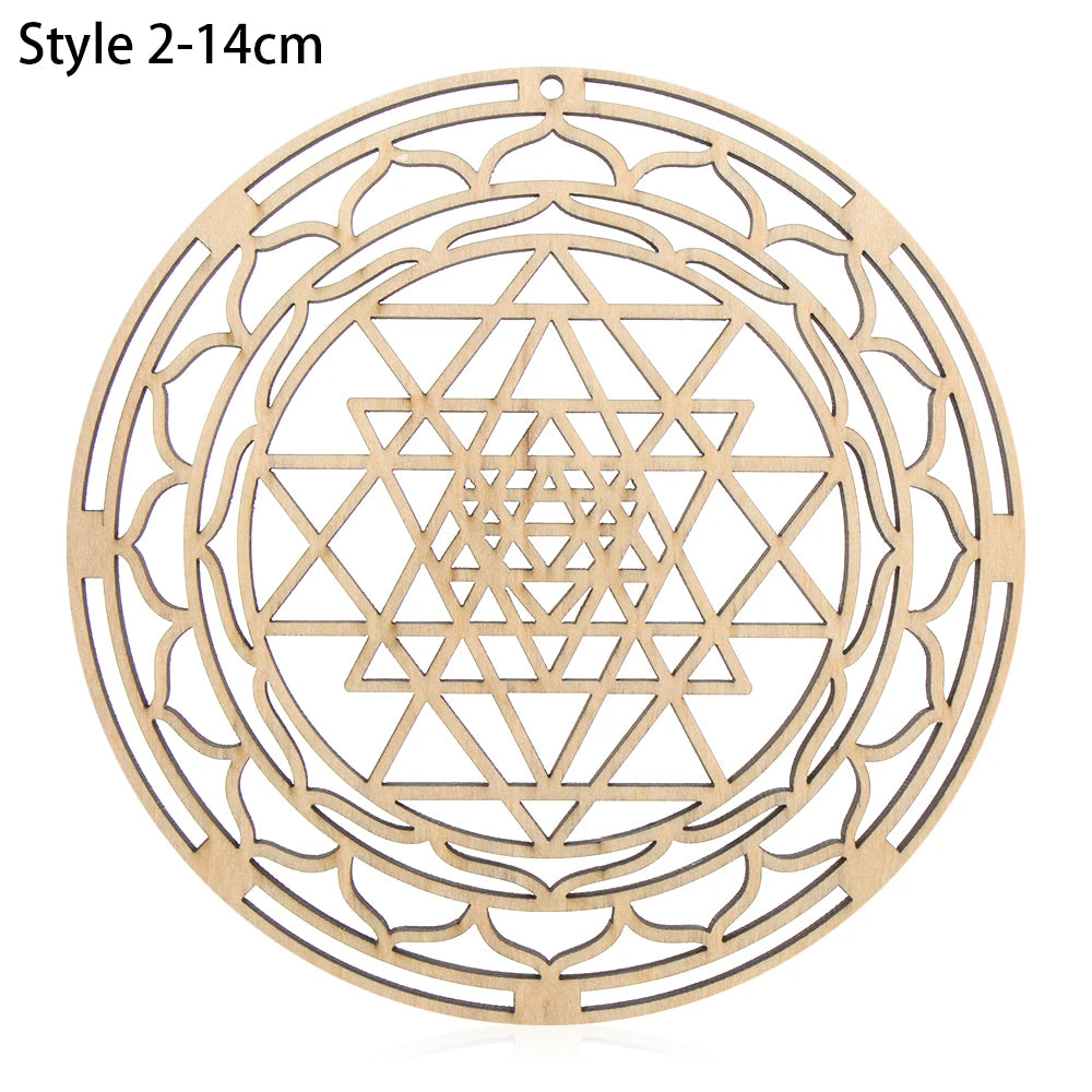 Chakra Flower of Life Natural Wood Coasters For Crystal Set