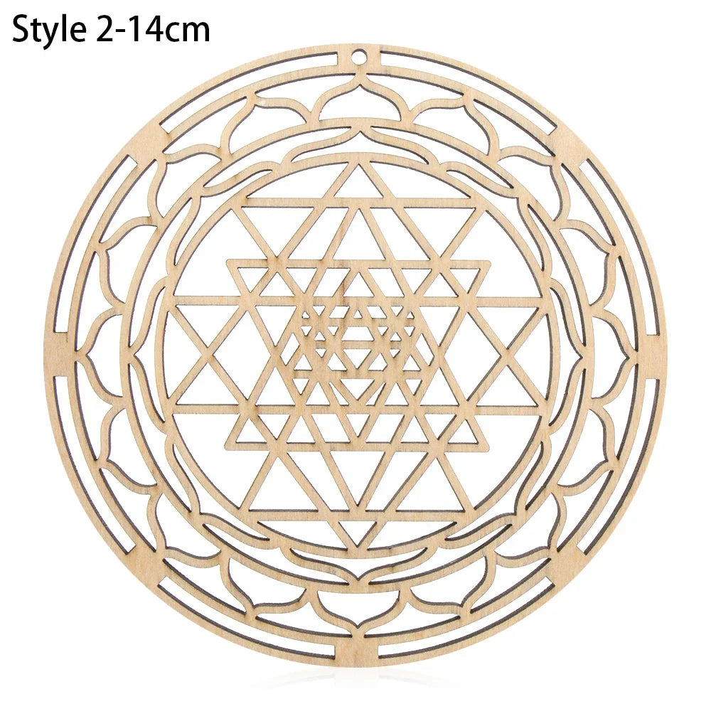 Chakra Flower of Life Natural Wood Coasters For Crystal Set
