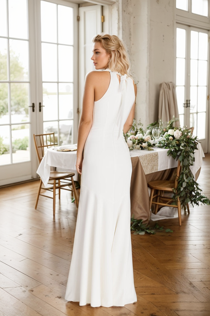 Haltered trumpet style Greece Goddess dress minimalist modern Satin wedding dress little white dress SelenaHuanStudio