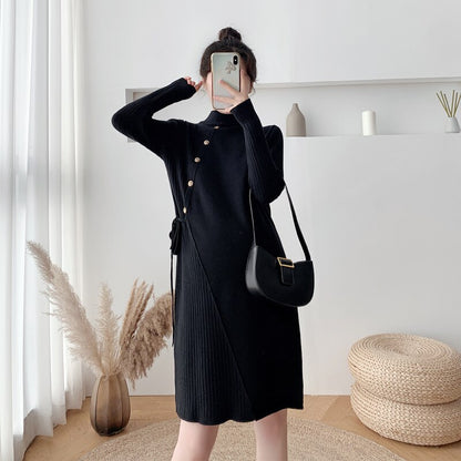 A261# Autumn Winter Thick Warm Knitted Maternity Long Sweaters A Line Slim Dress Clothes for Pregnant Women Fashion Pregnancy