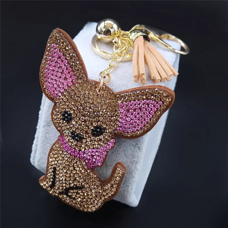 Cute Chihuahua Dog Crystal Keychain Bag Accessories for Women Gold Color Female Keyring Jewelry llaveros para mujer K7326S01 LUXLIFE BRANDS