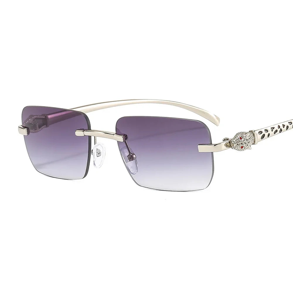 Vintage Fashion Rimless Small Square Sunglasses Women Men Luxury Brand Designer Travel Driving Metal Leopard Head Sun Glasses Luxlife Brands