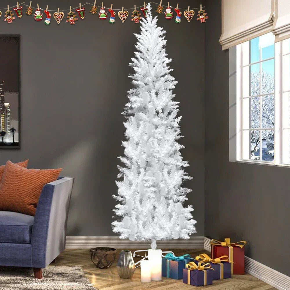 FCH 6.5/7.5FT Flocking Tied Light Christmas Tree With Optical Fiber Green/White[US-Stock] LUXLIFE BRANDS