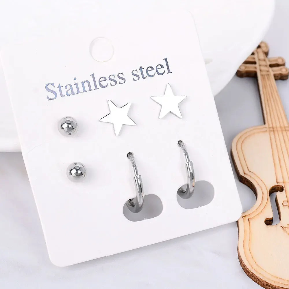 Stainless Steel Earrings Small Cute Butterfly Star Moon Heart Stud Earrings Set Punk Piercing Earing Women&#39;s Minimalist Jewelry