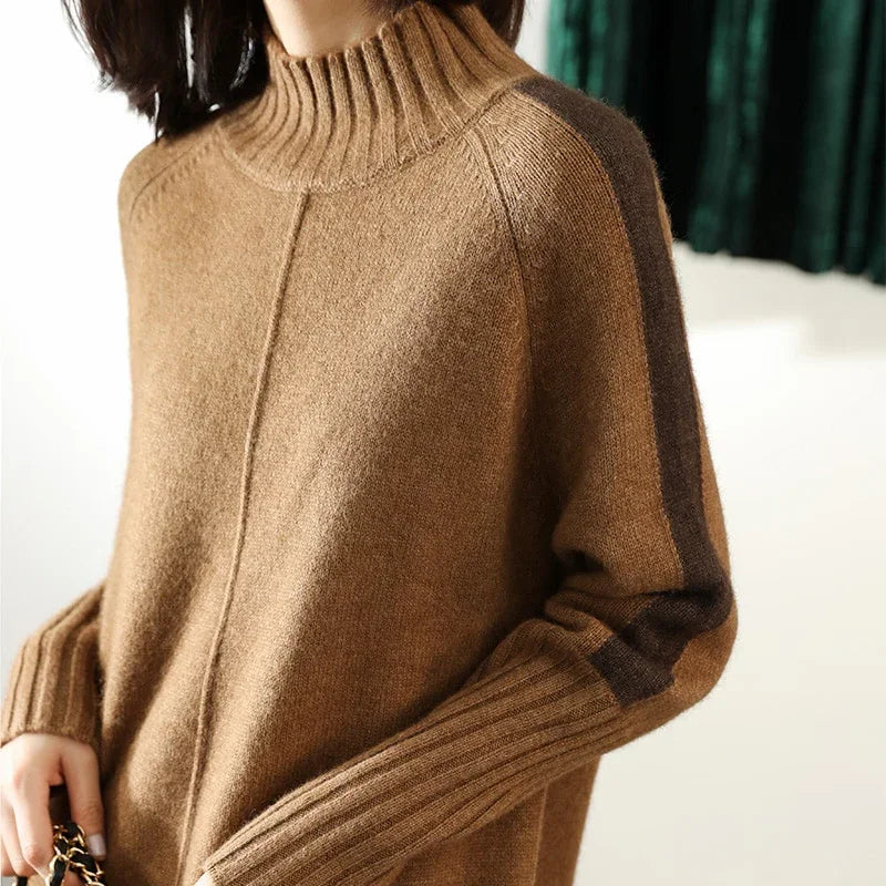 Women Autumn Winter Sweater Knitted Dresses Women Fashion Turtleneck Long Sweater Dress Ladies Warm Split Sweater Dress LUXLIFE BRANDS