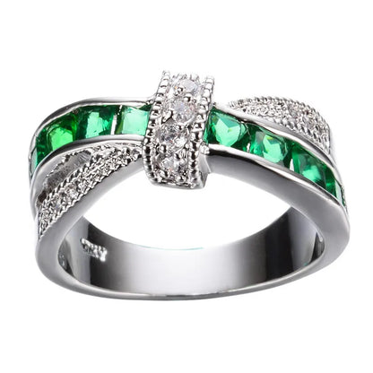 New  925 Sterling Silver Ring Zircon Inlaid Green Ring For Woman Charm Jewelry Gif LUXLIFE BRANDS