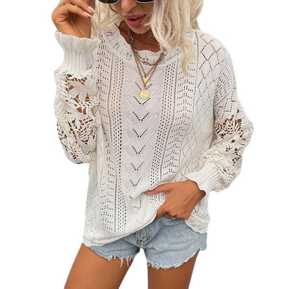 TEELYNN Women Hollow Lace Splicing Knitting Sweater Chic Flower Macrame Butterfly Sleeve Knit Jumpers Boho Party Lady Pullovers