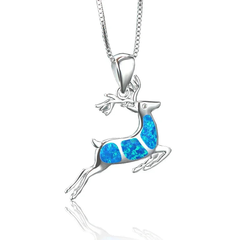 Boho Fashion Sea Animal Dolphin Pendant Necklace for Women Girl Inlay Imitation Blue Opal Necklace Wedding Party Jewelry