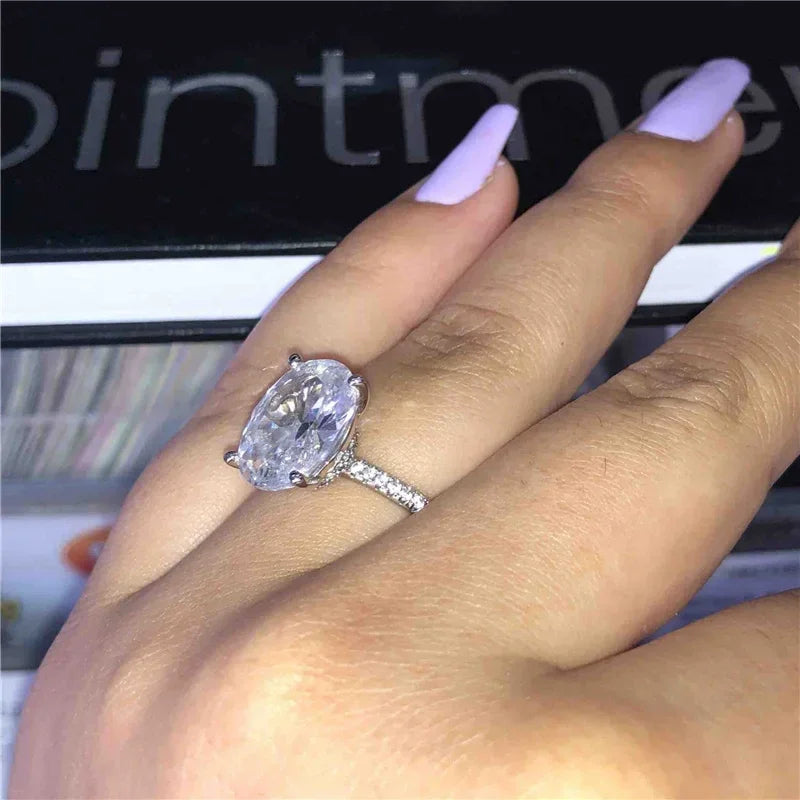 Female Fine ring 925 Sterling silver oval cut 5ct AAAAA Cz stone Engagement Wedding Band Rings for women Bridal Party Jewelry