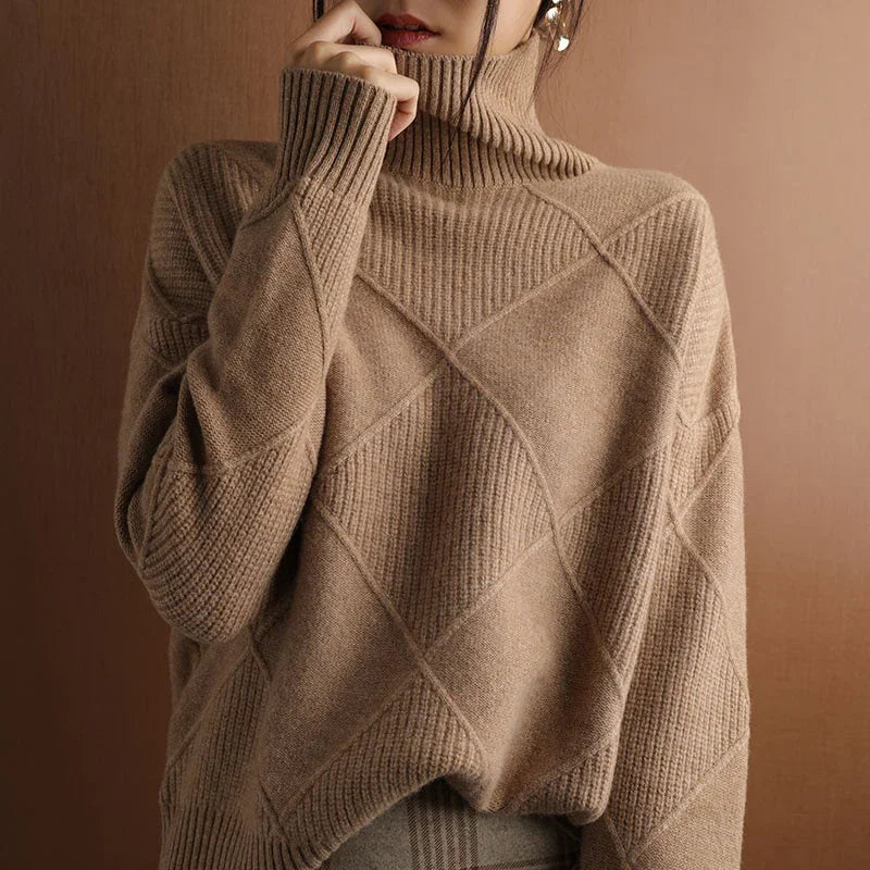 Cashmere sweater women turtleneck sweater pure color knitted turtleneck pullover 100% pure wool loose large size sweater women LUXLIFE BRANDS