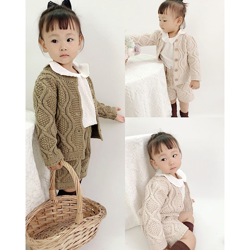 Toddler Baby Boys Girls Clothing Sets Fall Winter Cardigan Sweater+Shorts Infant Baby Girls Boys Knit Suit Korean Style