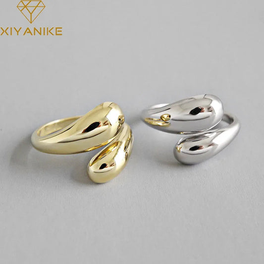 XIYANIKE Silver Color  Korean Trendy Smooth Rings for Women Couple Vintage Gold Silver Geometric Handmade Wedding Jewelry LUXLIFE BRANDS