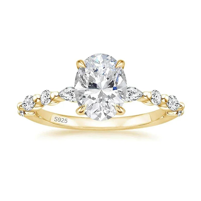 TIGRADE 3CT 925 Sterling Silver Ring Oval Cut Cubic Zirconia Engagement Rings Solitaire Halo Promise Ring For Women Size