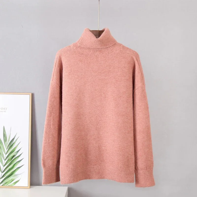 Hirsionsan turtle Neck Solid Cashmere Sweater Women Elegant Soft Warm Female Knitted Pullovers Basic Loose female Jumper LUXLIFE BRANDS