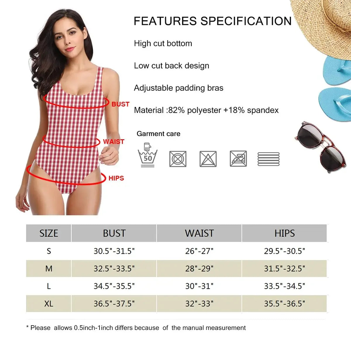Red & White Gingham Check Monokini LUXLIFE BRANDS