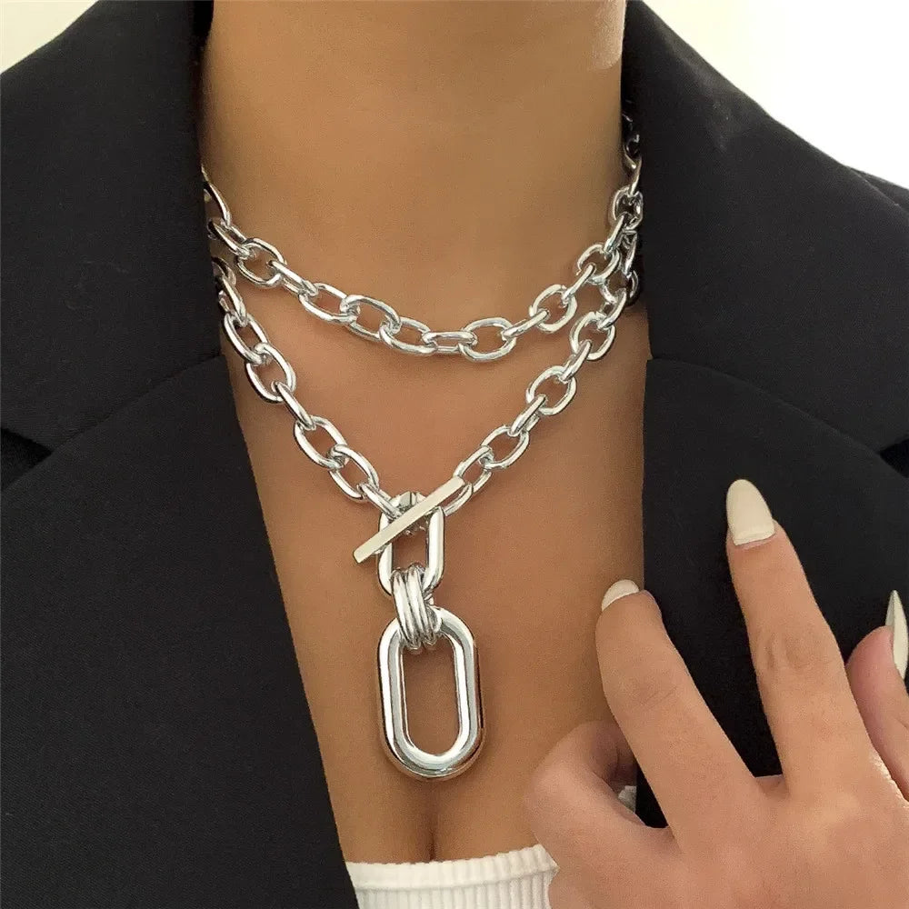 Exaggerated CCB Big Choker Necklace for Women Girl Hiphop Chunky Chain OT Buckle Necklace on the Neck Party Jewelry Gift 2022 LUXLIFE BRANDS